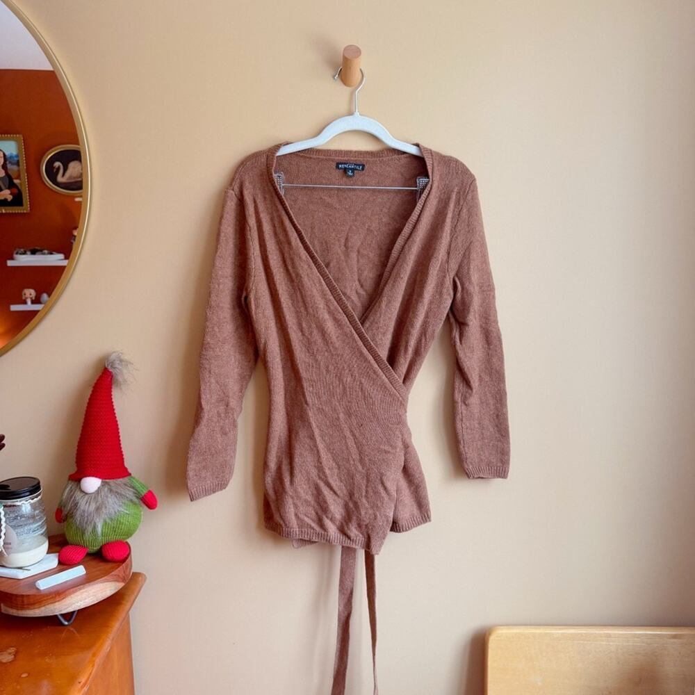 J.Crew Mercantile Brown Wrap Sweater Tie Waist Wool Blend Size S